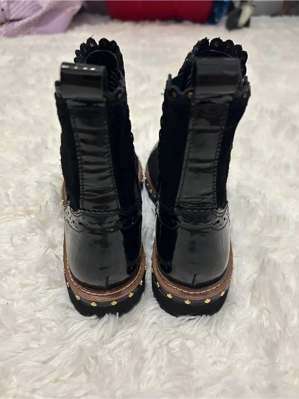 Free People Black Scalloped Studded Chelsea Booties